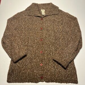 L.L. Bean Women's Classic Ragg Wool Blend Sweater Cardigan Brown Size Large